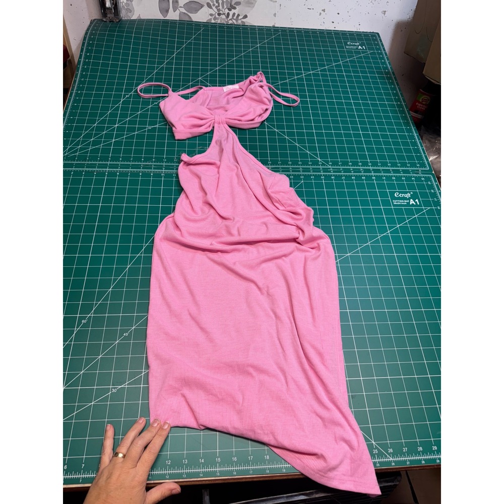 Pink Lily Ribbed Cutout Bow Front Bodycon Dress Pink Large Sleeveless Mini Dress